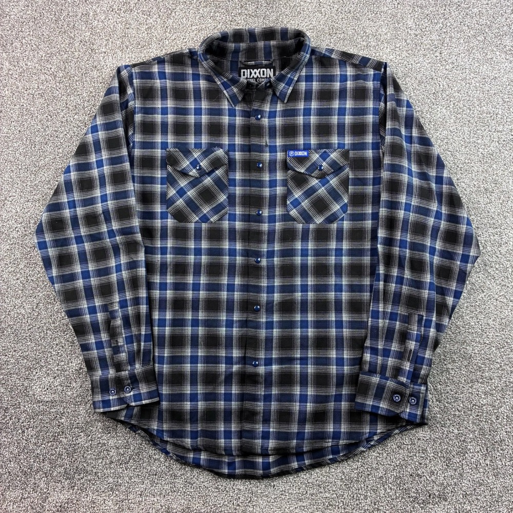 Dixxon Flannel Company Performance Machine Shirt Mens XL Blue Black Plaid Snap